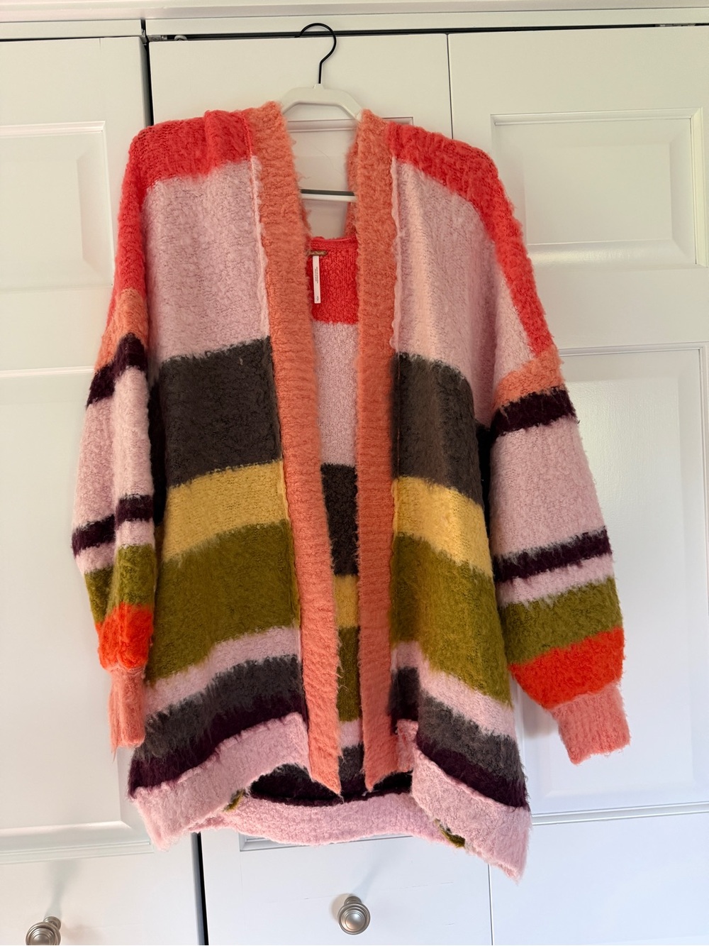 Free People Oversized Fuzzy Stripe Cardigan | Multicolor | S